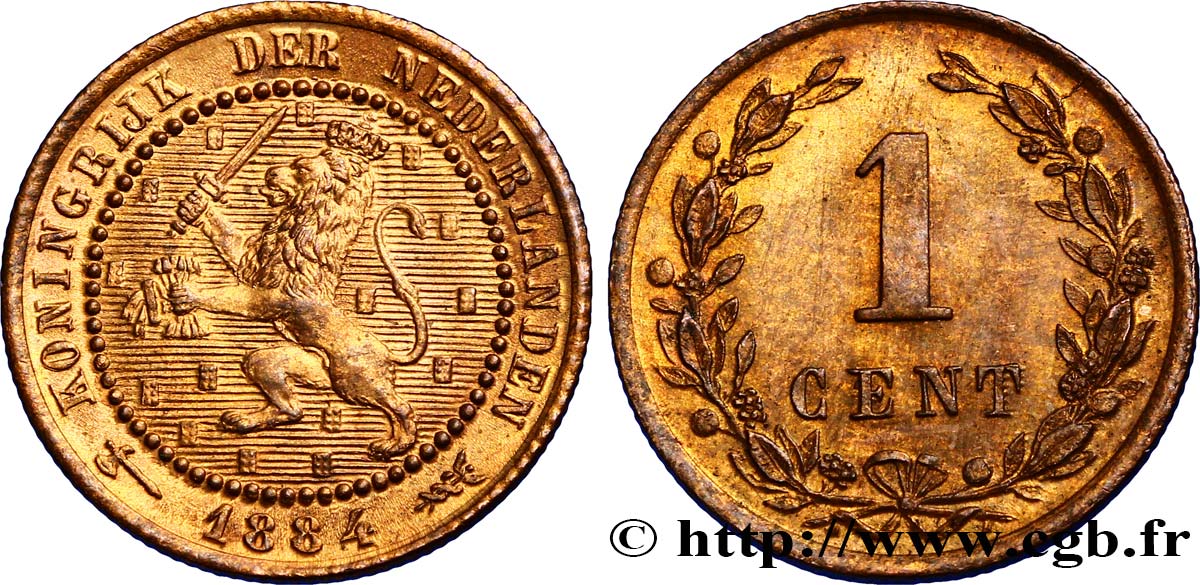 PAYS-BAS 1 Cent lion couronné 1884 Utrecht SUP 