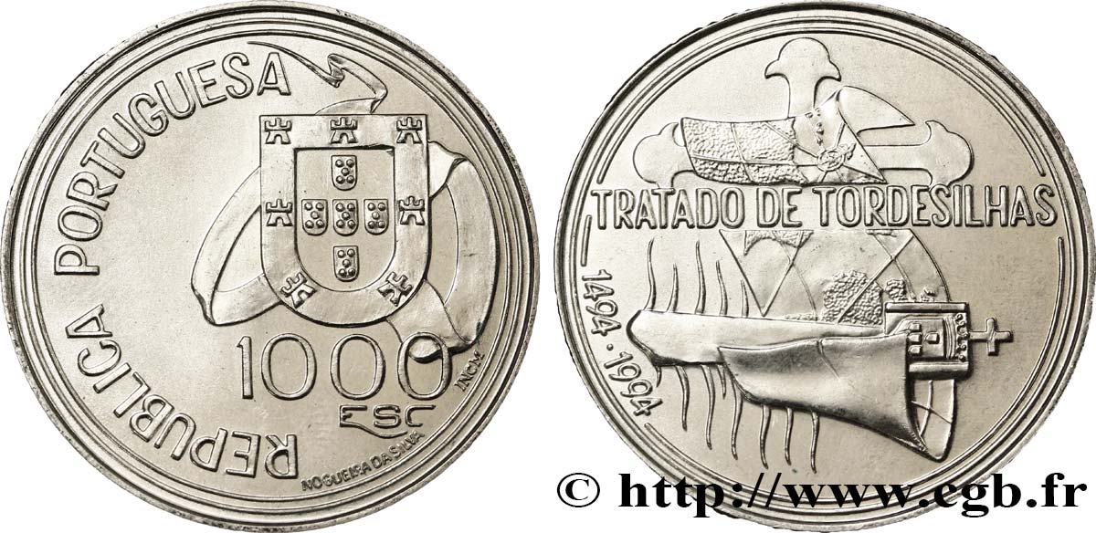 PORTOGALLO 1000 Escudos 500e anniversaire du Traité de Tordesilhas 1994  MS 