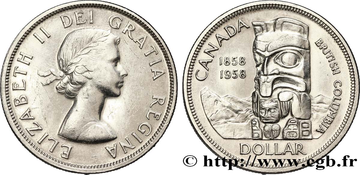 KANADA 1 Dollar Elisabeth II / Colombie Britannique 1958  fVZ 