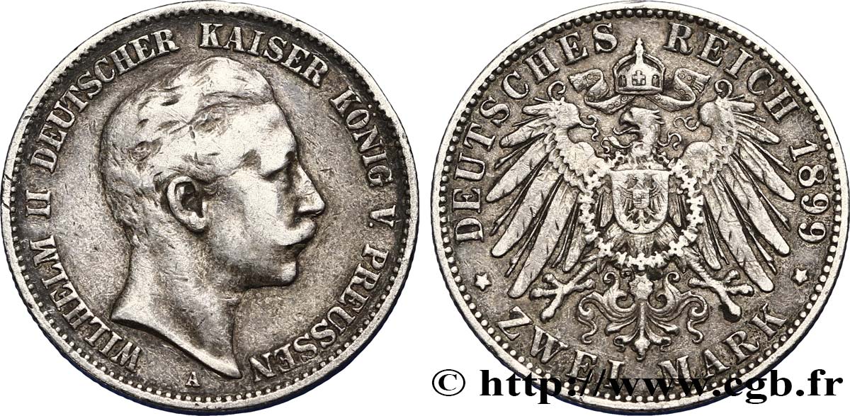 GERMANIA - PRUSSIA 2 Mark Guillaume II 1899 Berlin BB 