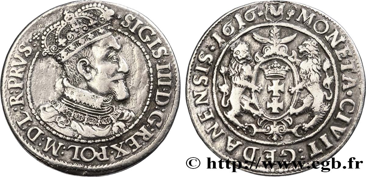 POLOGNE 1/4 de Thaler Sigismond III Vasa 1616 Dantzig TB+ 
