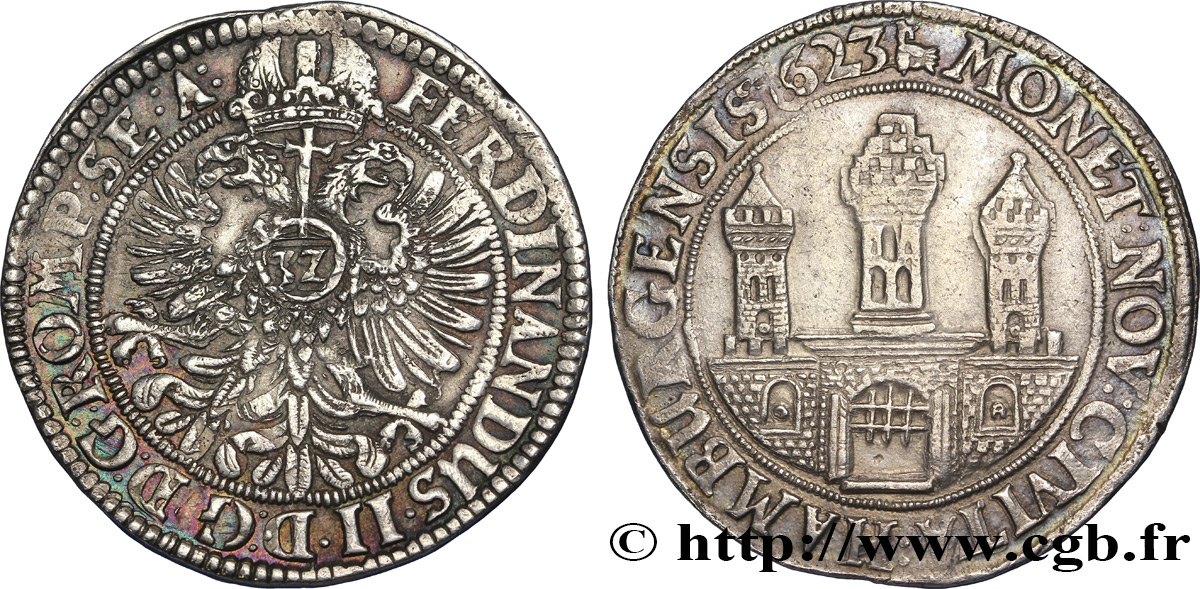 ALLEMAGNE - VILLE DE HAMBOURG - FERDINAND II Thaler au nom de Ferdinand II 1623 Hambourg TTB+ 