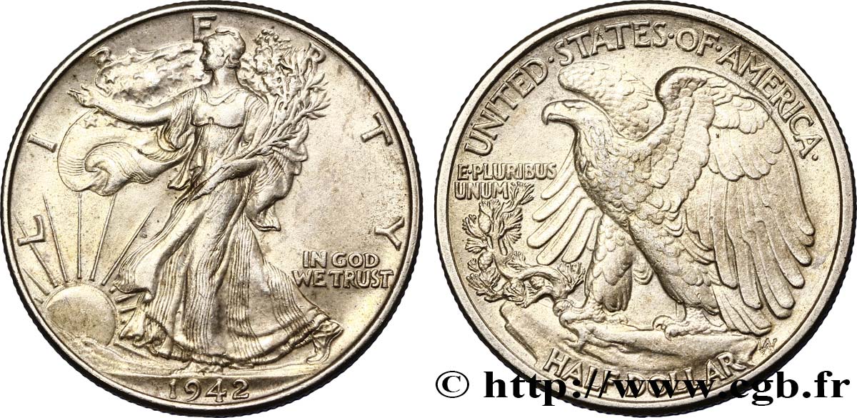 ÉTATS-UNIS D AMÉRIQUE 1/2 Dollar Walking Liberty 1942 Philadelphie TTB+ 