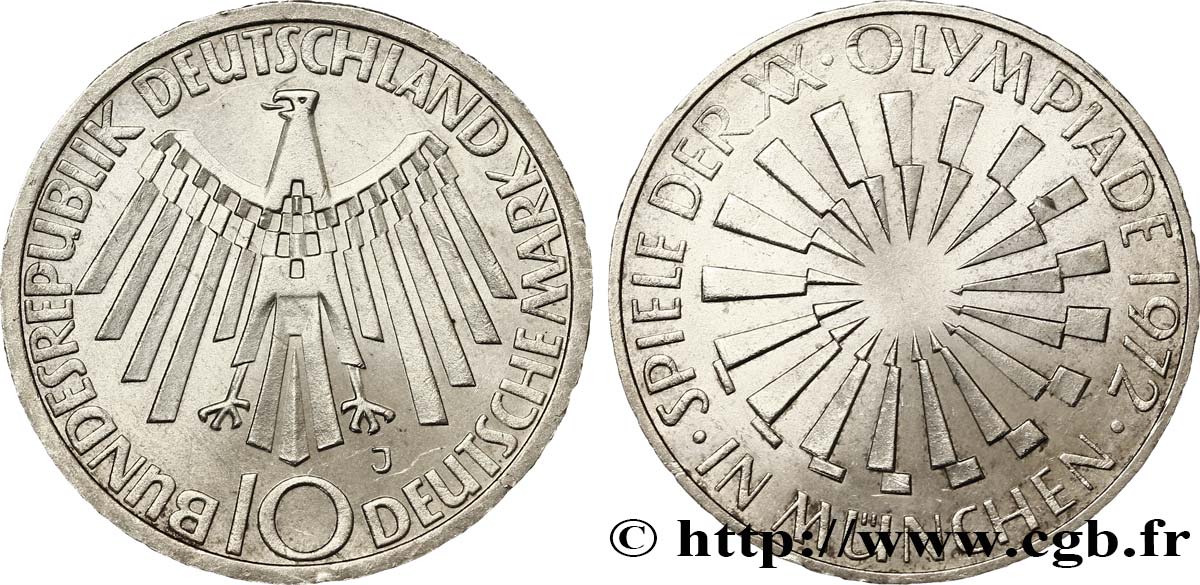 ALLEMAGNE 10 Mark XXe J.O. Munich / aigle “IN MÜNCHEN” 1972 Hambourg - J SUP 