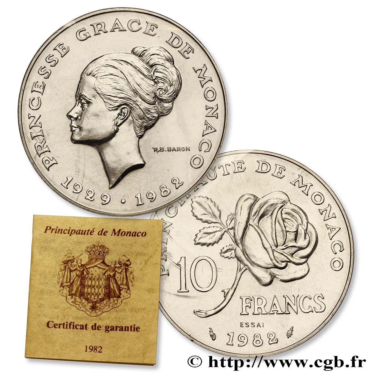 MONACO Essai de 10 Francs princesse Grace de Monaco 1982 Paris FDC 