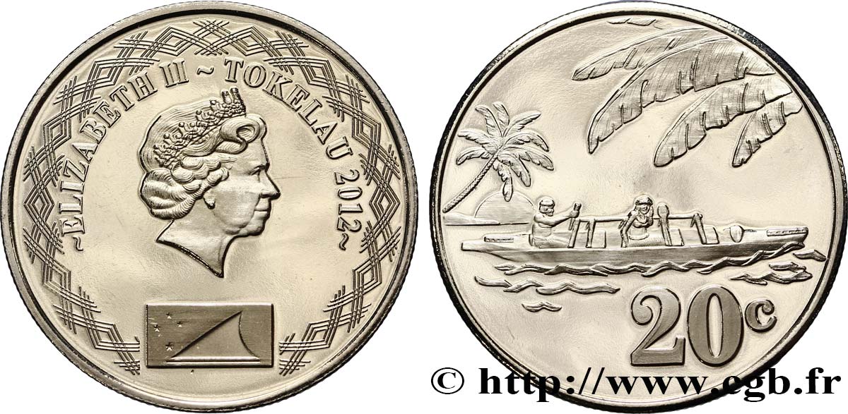TOKELAU 20 Cents Elisabeth II / pirogue 2012  FDC 