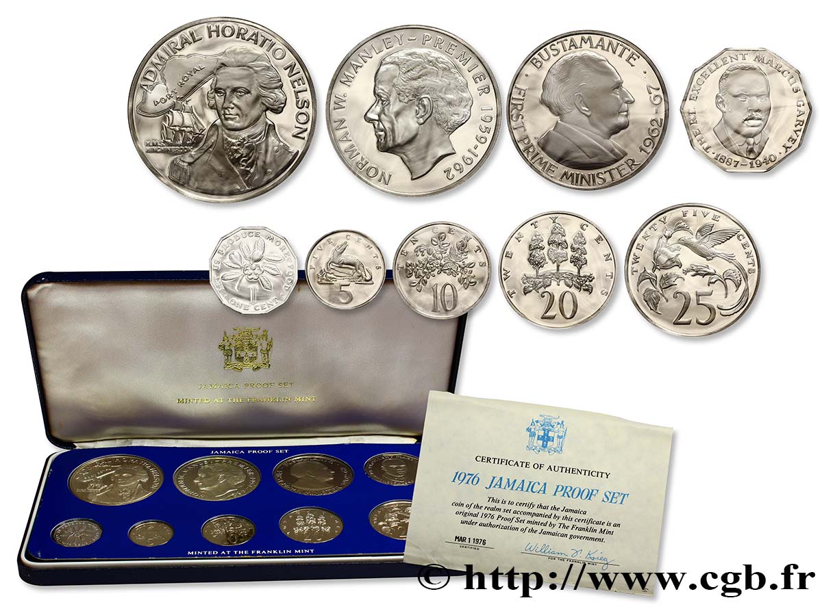 JAMAÏQUE Série de 9 monnaies Proof 1976 Franklin Mint FDC 