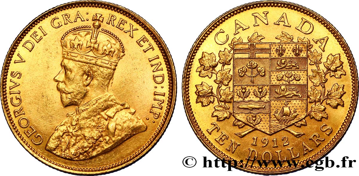 CANADA 10 Dollars or Georges V 1912 Ottawa SUP+ 