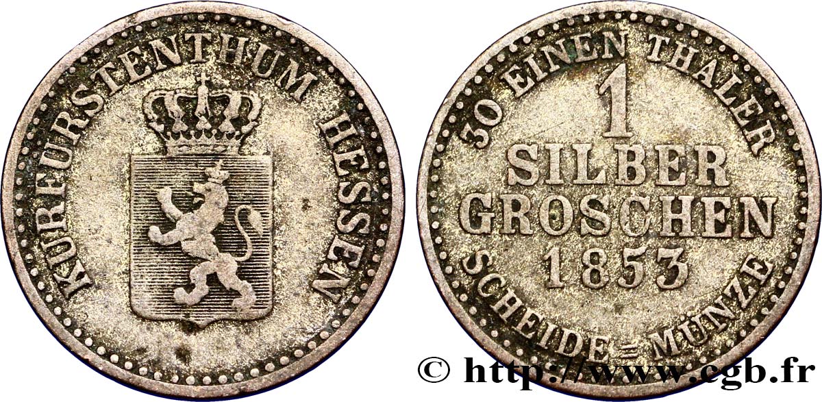 GERMANY - HESSE 1 Silbergroschen Hesse-Kassel 1853  VF 