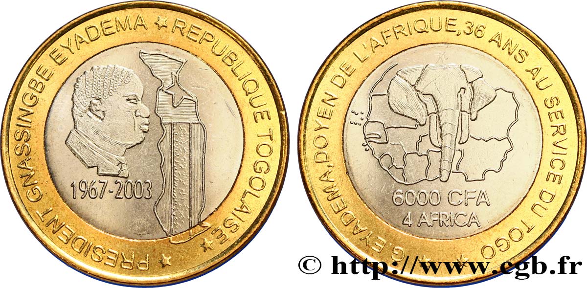 TOGO 6000 Francs Président Eyadema 2003  MS 
