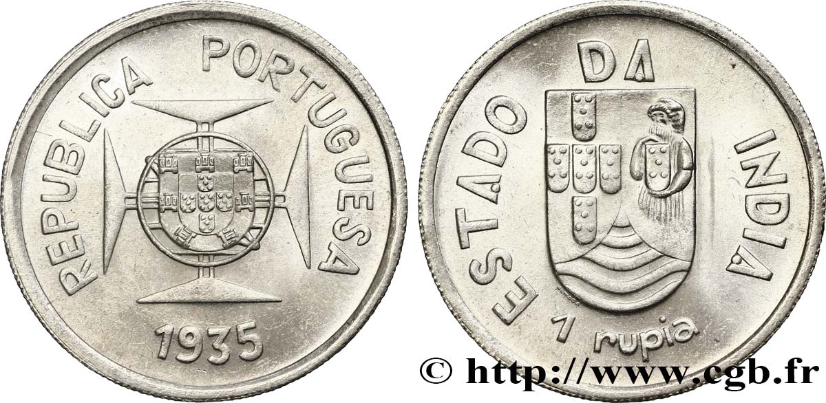INDIA PORTUGUESA 1 Roupie République Portugaise 1935  EBC 