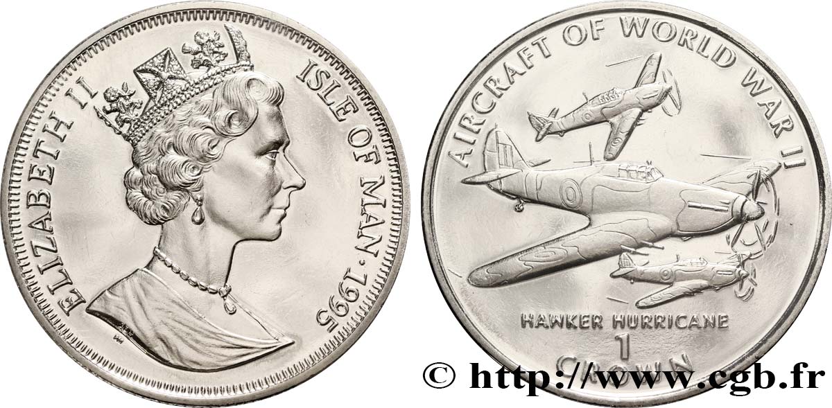 ÎLE DE MAN 1 Crown Elisabeth II / séries avions de la seconde guerre mondiale : l’avion de chasse Hawker Hurricane 1995  FDC 