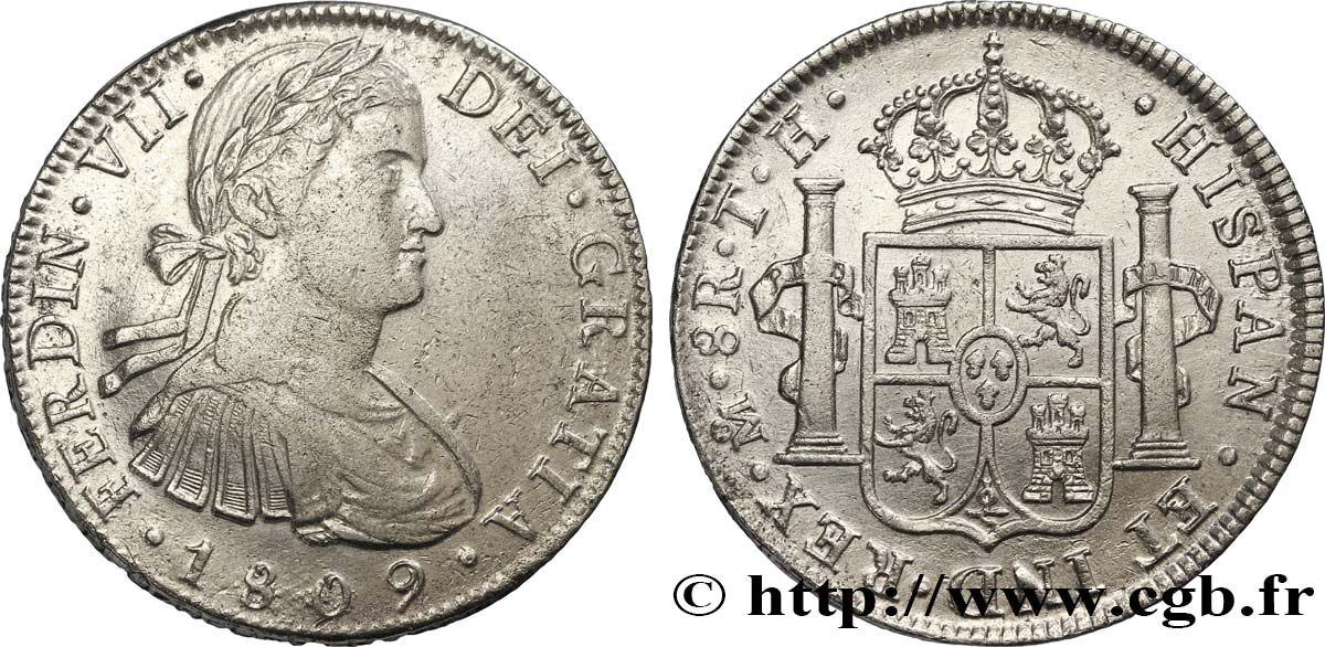 MEXIQUE 8 Reales Ferdinand VII d’Espagne 1809 Mexico TTB+ 