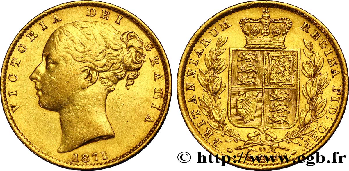 ROYAUME-UNI 1 Souverain Victoria variété avec numéro de coin, coin n°37 1871 Londres TTB+ 