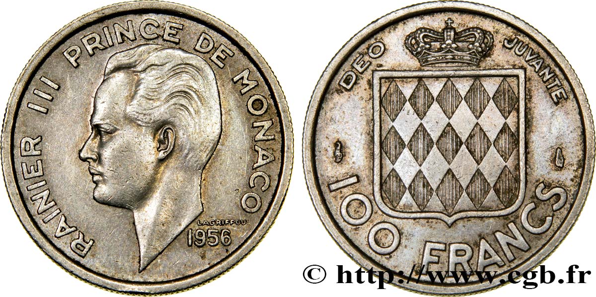 MONACO 100 Francs Rainier III / écu 1956 Paris TTB+ 