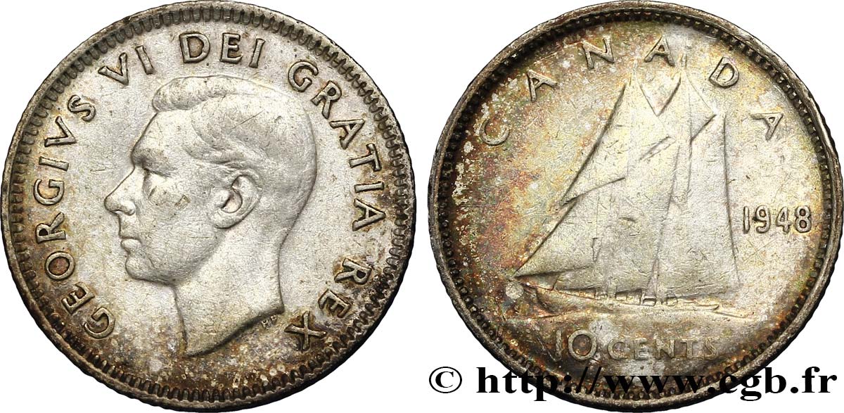 CANADA 10 cents Georges VI 1948  XF 