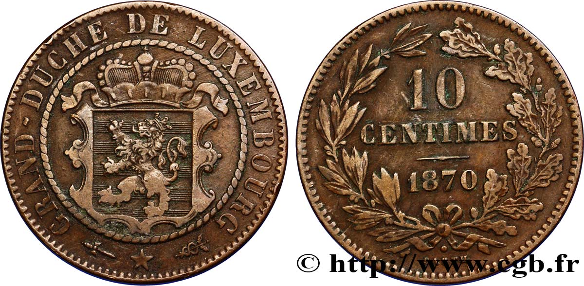 LUXEMBOURG 10 Centimes 1870 Utrecht TTB 