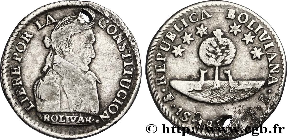 BOLIVIA 1 Sol Simon Bolivar 1830 Potosi VF 