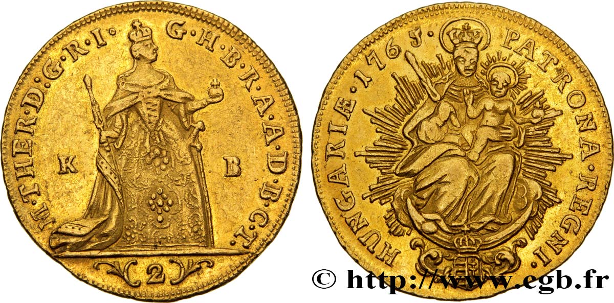 HONGRIE - ROYAUME DE HONGRIE - MARIE-THÉRÈSE Double ducat 1765 Kremnitz MBC+/EBC 