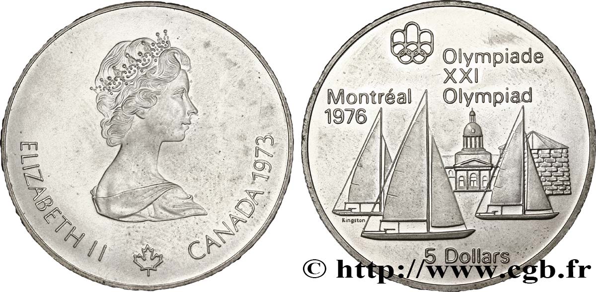 CANADá
 5 Dollars Proof JO Montréal 1976 voiliers 1973  EBC 