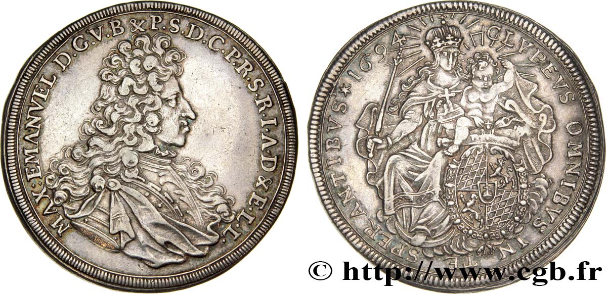 GERMANY - DUCHY OF BAVARIA - MAXIMILIAN II EMANUEL Thaler 1694 Munich AU 