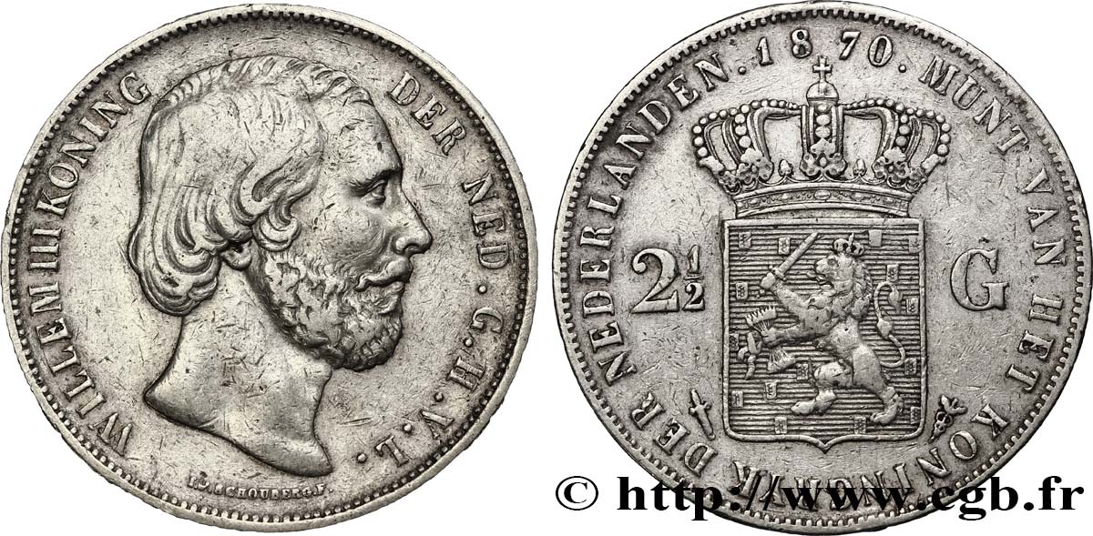 NIEDERLANDE 2 1/2 Gulden Guillaume III 1870 Utrecht SS 