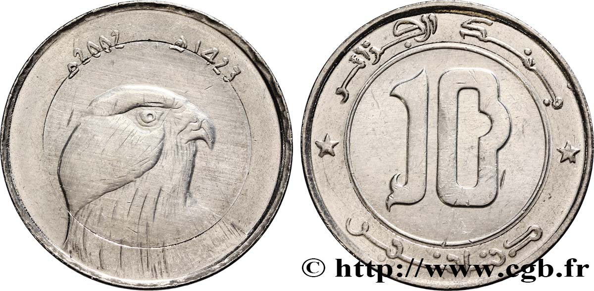 ALGÉRIE 10 Dinars tête de faucon an 1422 2002  SPL 