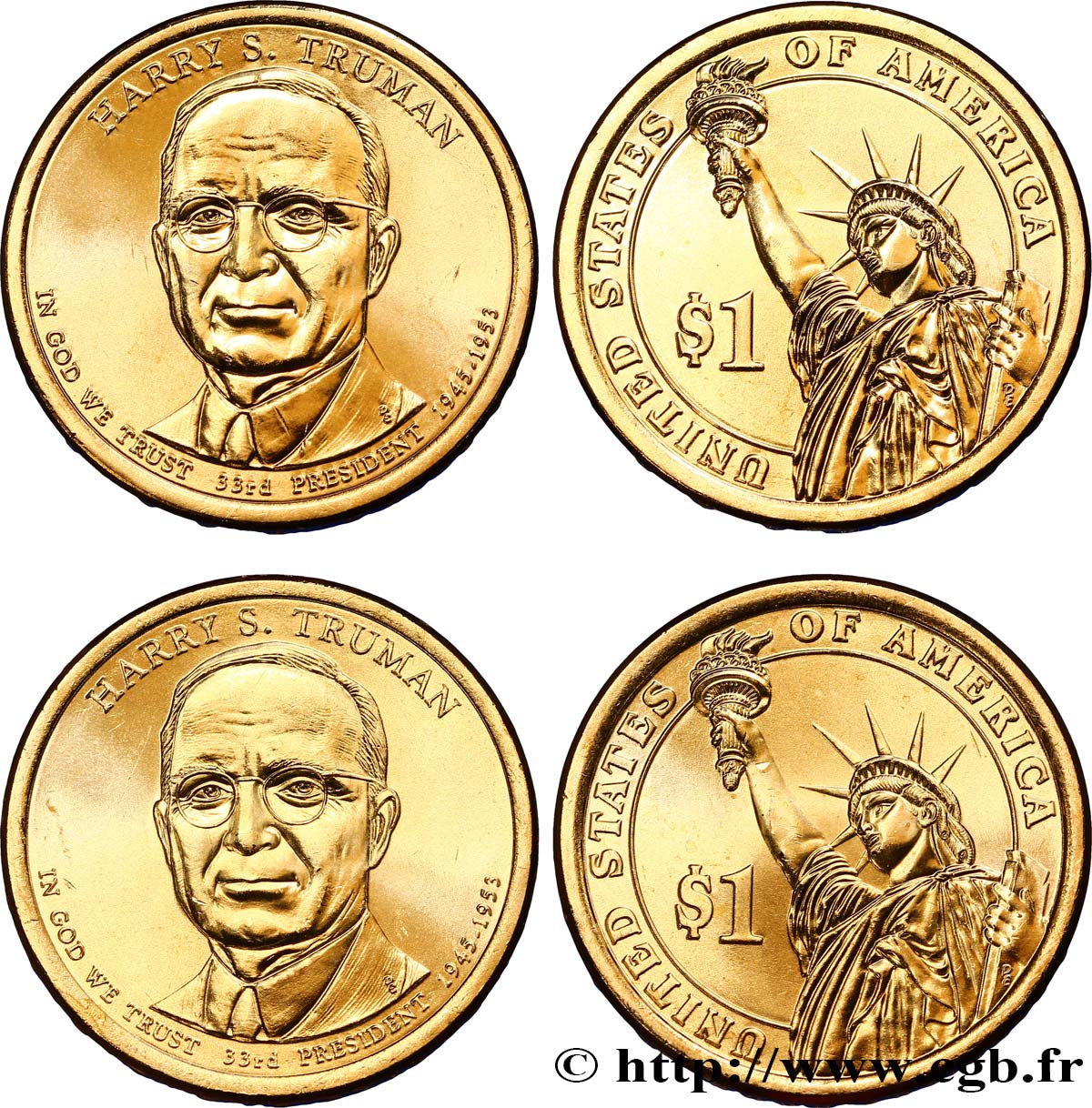 ÉTATS-UNIS D AMÉRIQUE Lot de deux monnaies 1 Dollar Harry S. Truman 2015 Philadelphie + Denver FDC 