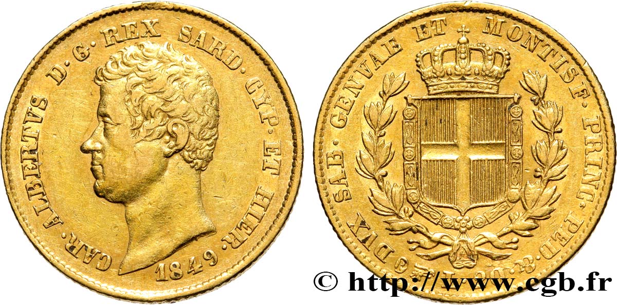 ITALY - KINGDOM OF SARDINIA 20 Lire Charles-Albert 1849 Turin XF 