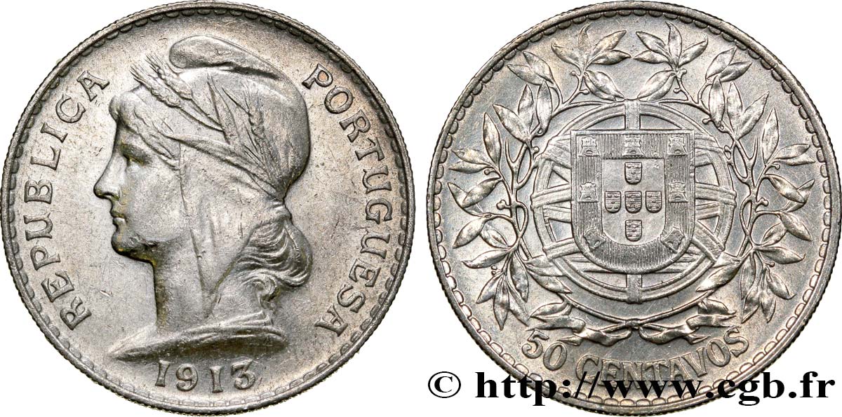 PORTUGAL 50 Centavos 1913  AU 