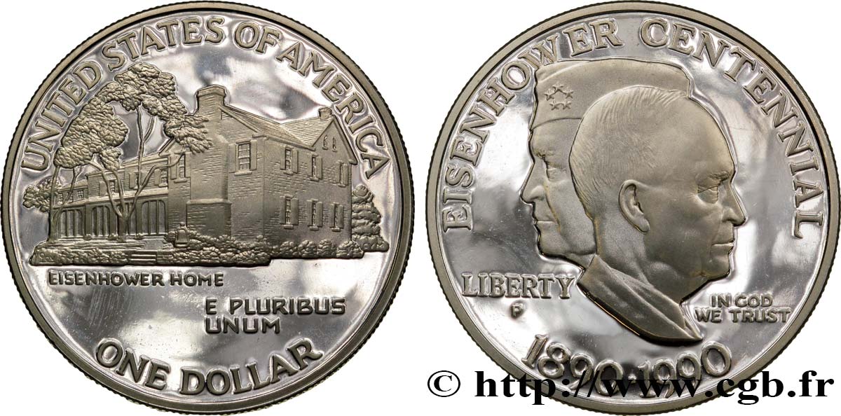 ÉTATS-UNIS D AMÉRIQUE 1 Dollar Proof centenaire de la naissance d’Eisenhower 1990 Philadelphie SPL 