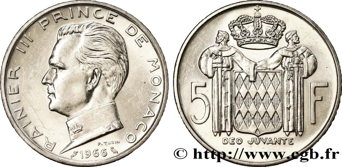 MONACO 5 Francs Prince Rainier III 1966 Paris SUP 