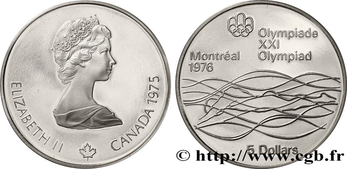 CANADA 5 Dollars Proof JO Montréal 1976 natation 1975  FDC 