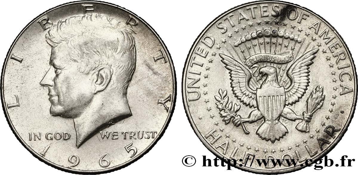 ÉTATS-UNIS D AMÉRIQUE 1/2 Dollar Kennedy 1965 Philadelphie TTB+ 