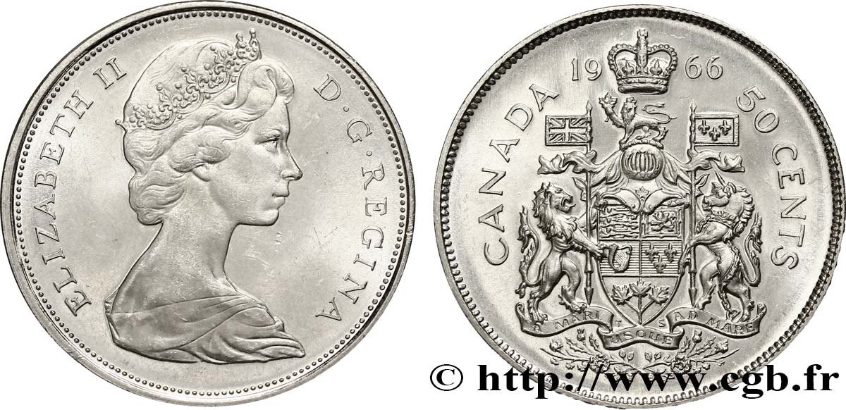 KANADA 50 Cents Elisabeth II 1966  fST 