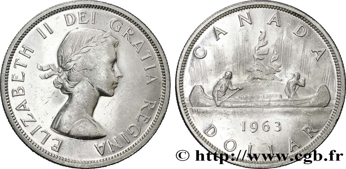 CANADA 1 Dollar Elisabeth II / canoe avec indien 1963  SUP 