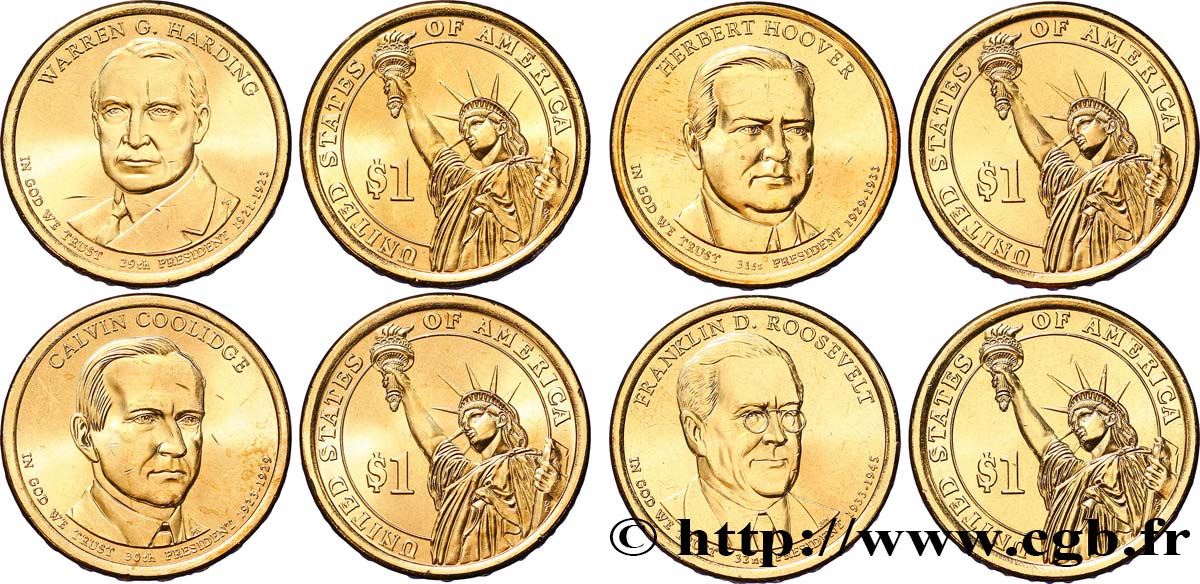 UNITED STATES OF AMERICA Lot de quatre monnaies présidentielles 2014 2014 Philadelphie MS 