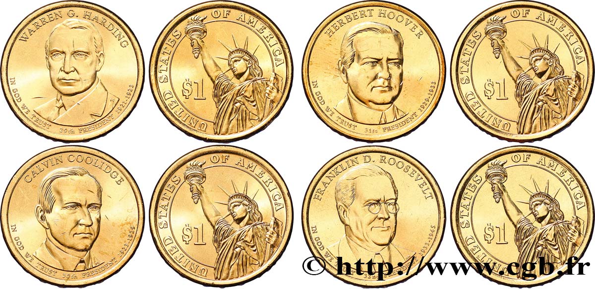 UNITED STATES OF AMERICA Lot de quatre monnaies présidentielles 2014 2014 Denver MS 