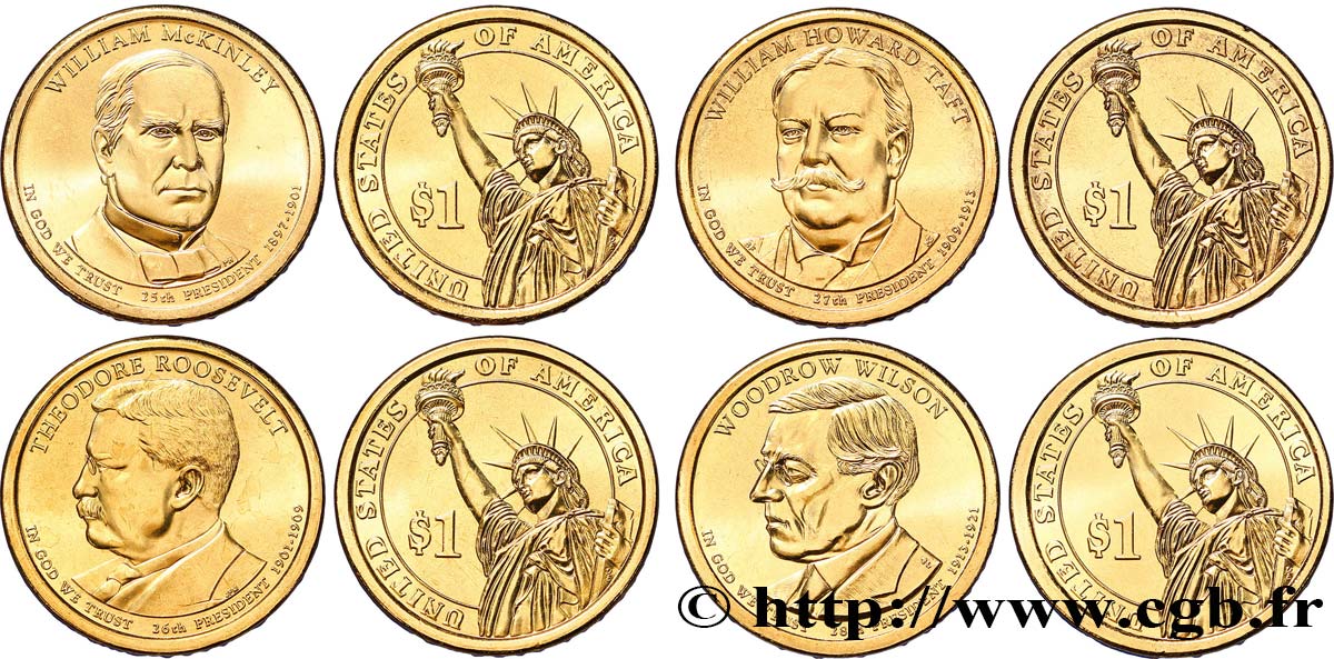 ÉTATS-UNIS D AMÉRIQUE Lot de quatre monnaies présidentielles 2013 2013 Denver FDC 