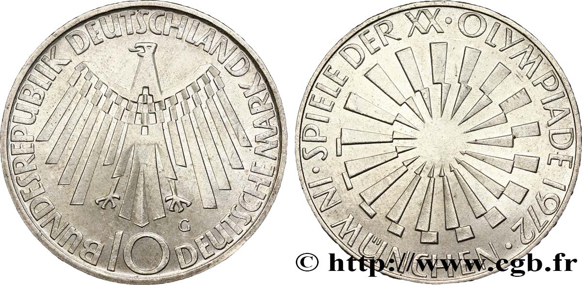 ALLEMAGNE 10 Mark XXe J.O. Munich / aigle “IN MÜNCHEN” 1972 Karlsruhe SUP 