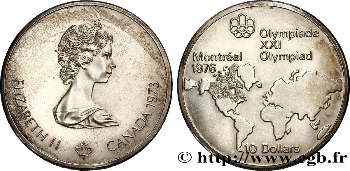 KANADA 10 Dollars Proof JO Montréal 1976 carte du Monde 1973  fST 