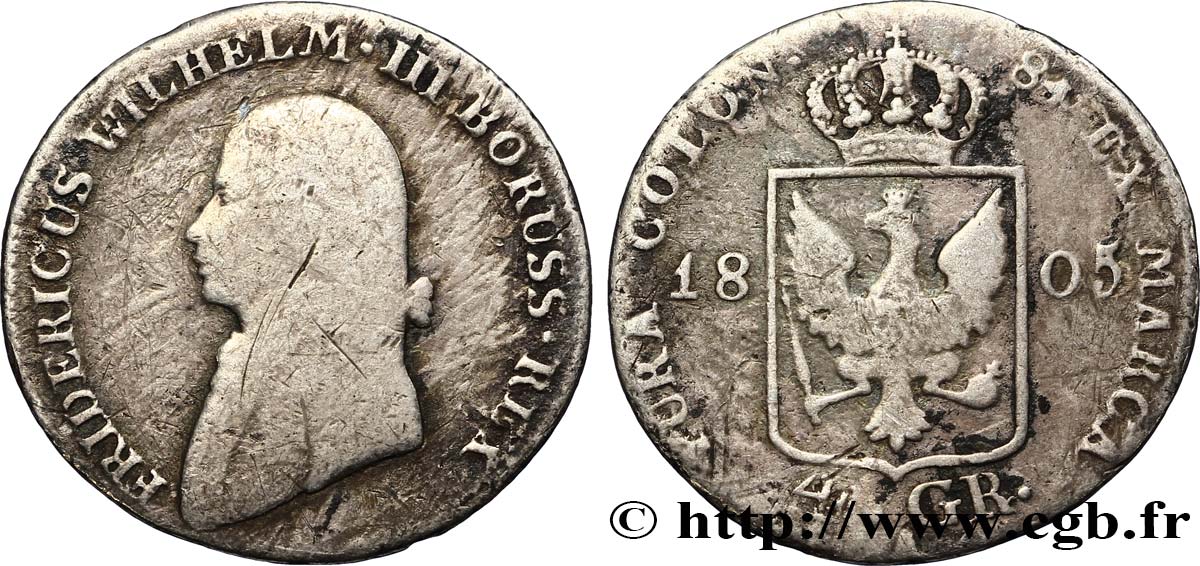 GERMANIA - PRUSSIA 1/6 Thaler Frédéric-Guillaume III 1805 Berlin MB 