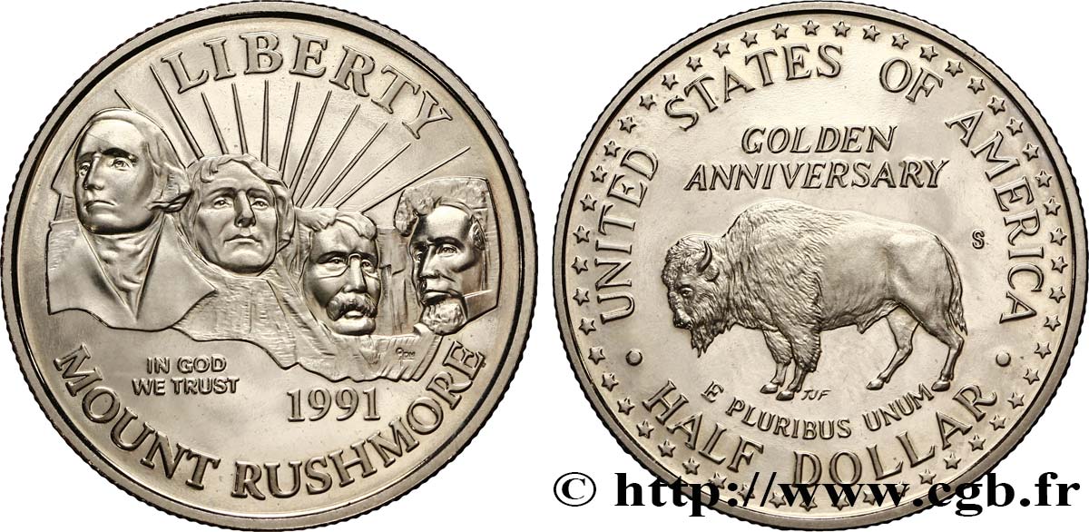 VEREINIGTE STAATEN VON AMERIKA 1/2 Dollar Proof 50e anniversaire du Mont Rushmore 1991 San Francisco - S VZ 