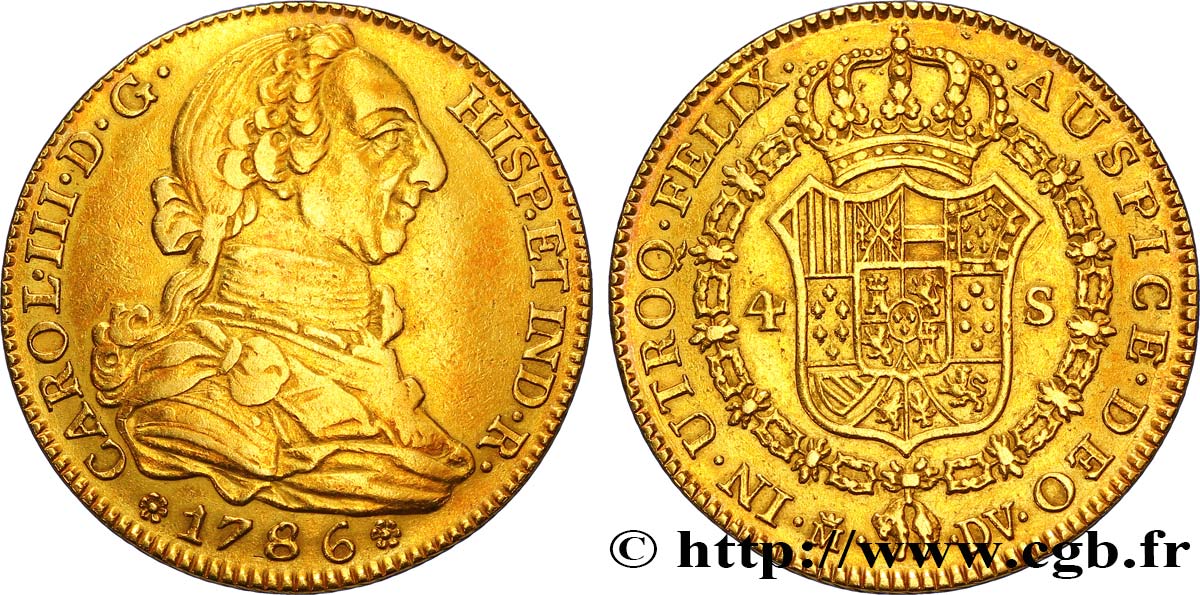 SPAIN 4 Escudos Charles IV 1786 Madrid XF 