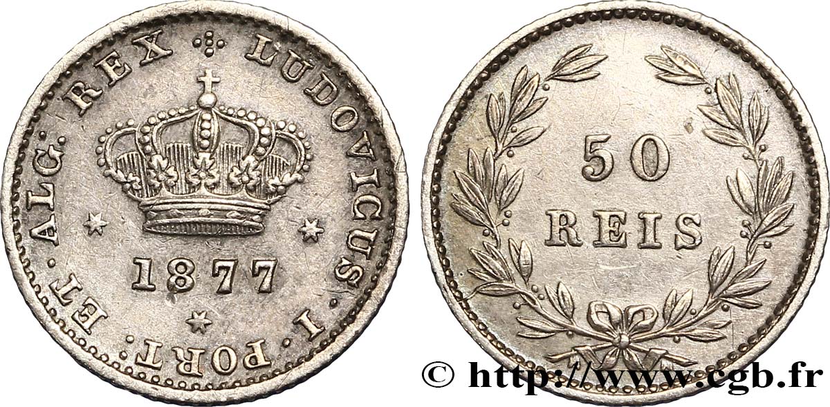 PORTUGAL 50 Réis Louis Ier 1877  TTB+ 