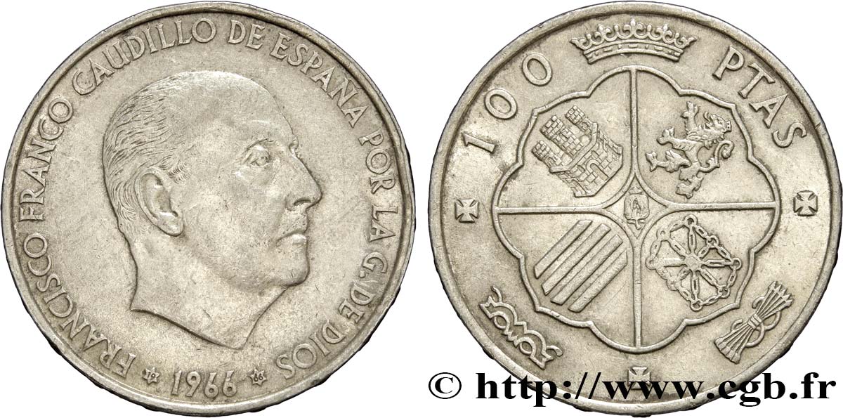 SPAGNA 100 Pesetas Francisco Franco (1966 dans les étoiles) 1966  q.SPL 