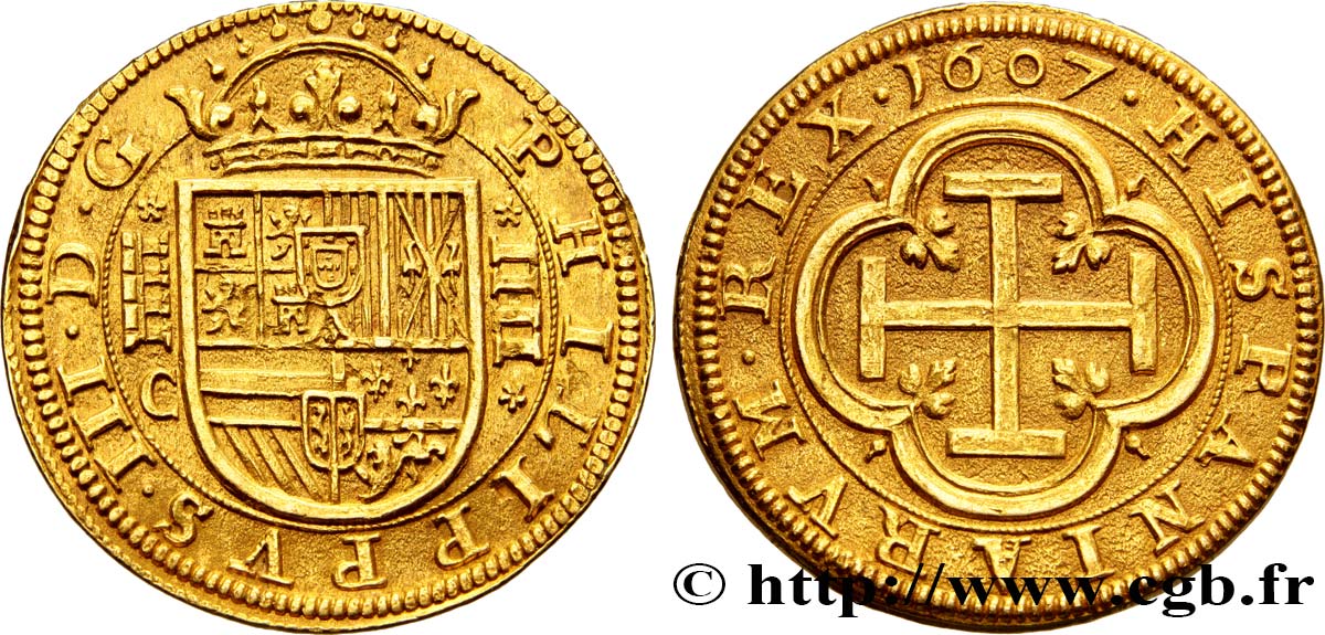 ESPAGNE - ROYAUME D ESPAGNE - PHILIPPE III 4 Escudos 1607 Ségovie EBC 