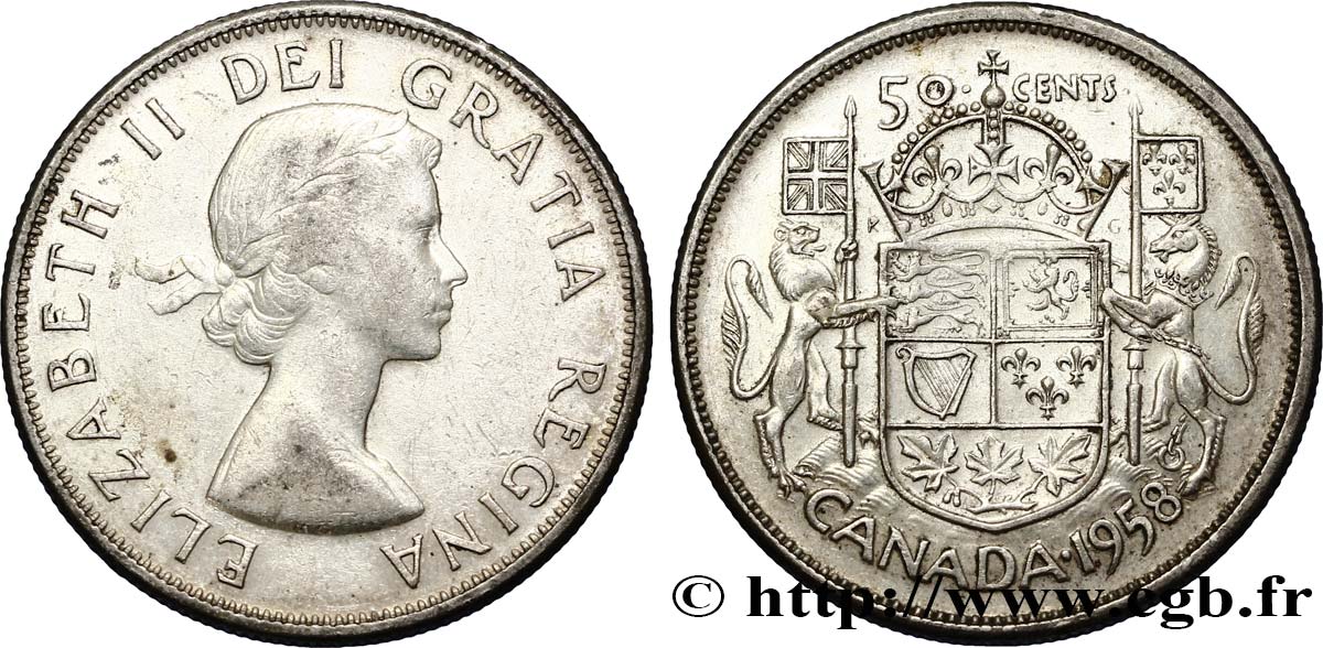 CANADA 50 Cents Elisabeth II 1958  XF 
