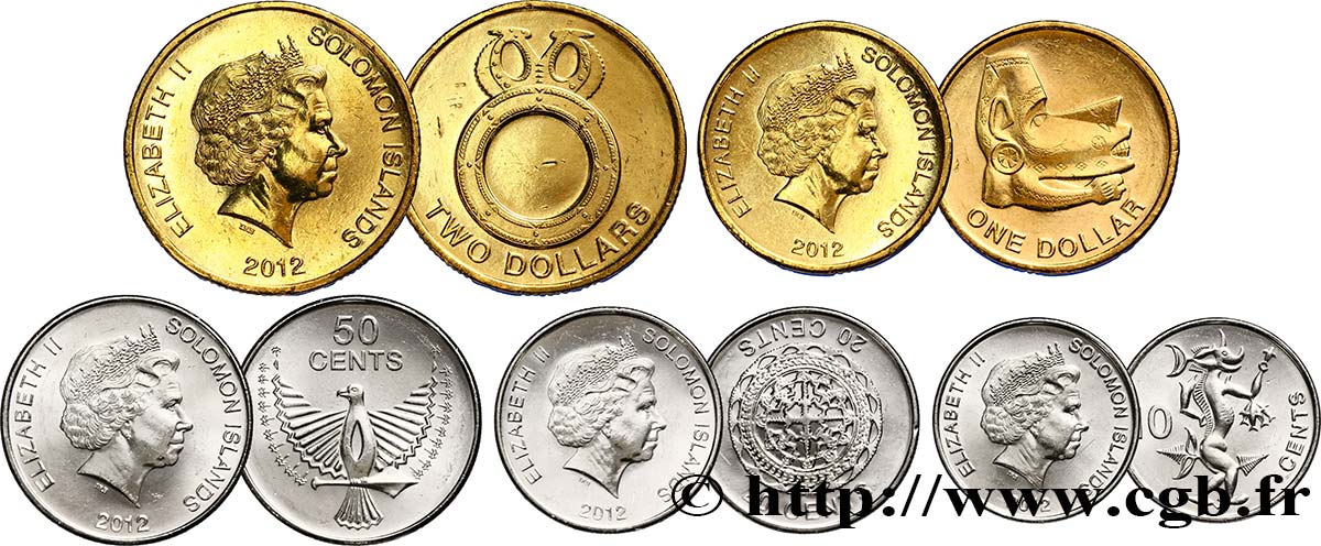ISOLE SALAMONE Lot  de 5 Monnaies 10, 20 et 50 Cents, 1 et 2 Dollars 2012  MS 
