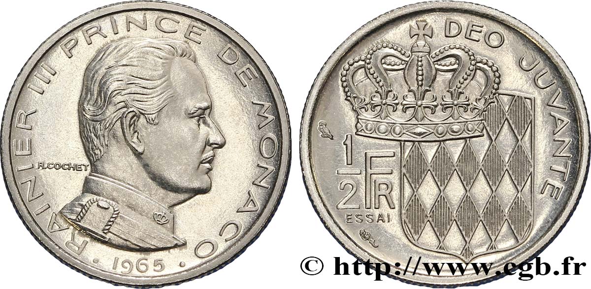 MONACO Essai de 1/2 Franc prince Rainier III de Monaco 1965 Paris SC 